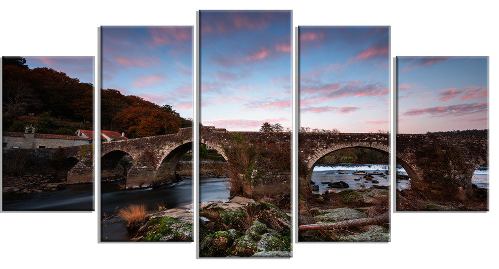"Old Roman Bridge in Spain" Landscape Canvas Photo Print, 5 Panels, 60"x32"