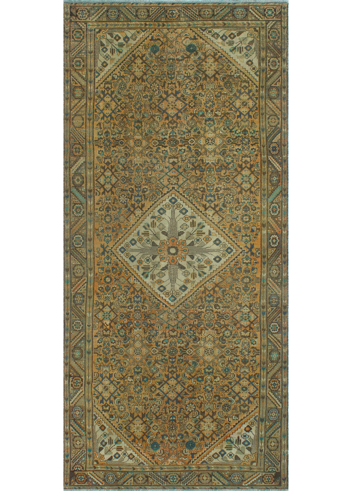 Fine Vintage Distressed Leif Rust/Blue Runner, 4'9x10'10