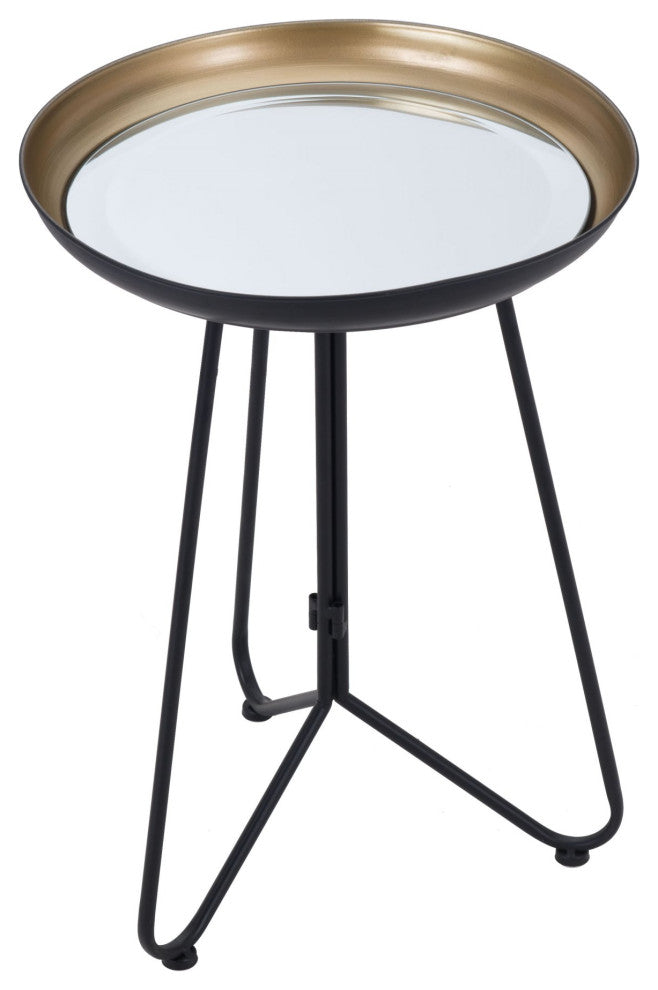 Sofa Side Table, Round, Glass, Steel Metal, Gold, Black, Lounge Hospitality