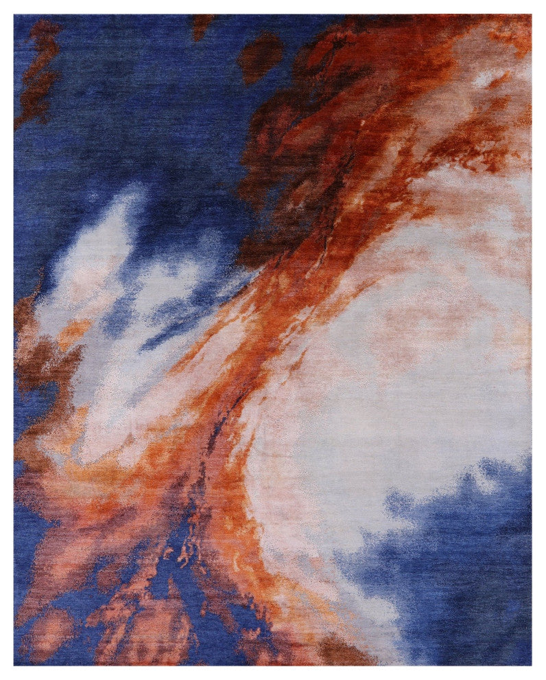 7' 11" X 9' 11" Abstract Hand Knotted Wool and Silk Rug Q9050
