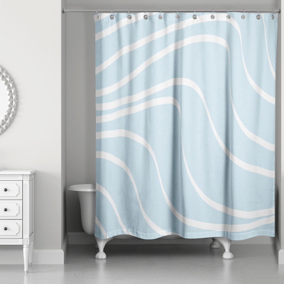 Blue Wavy Lines 71x74 Shower Curtain