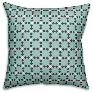 Blue Check Plaid Outdoor Throw Pillow, 16"x16"