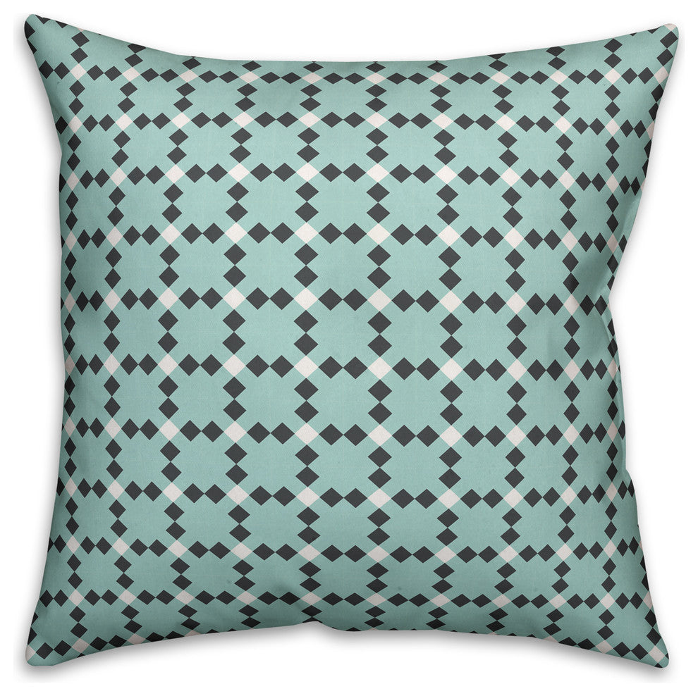 Blue Check Plaid Outdoor Throw Pillow, 16"x16"