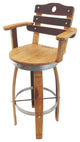 Swivel Top Wine Barrel Bar Stool With Stave Backrest, 24" Sit Height, Regular Leg Style