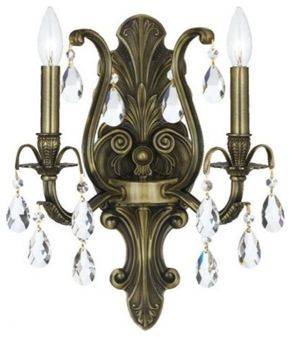 Crystorama 5563-AB-CL-SAQ, 2-Light Wall Mount, Antique Brass