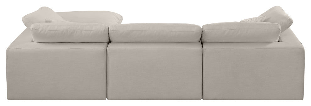 Comfy Upholstered L-Shaped Modular Sectional, Beige, 4-Piece: 1 Armless Chair, 2 Corner Chair, 1 Ottoman, Linen Textured Fabric