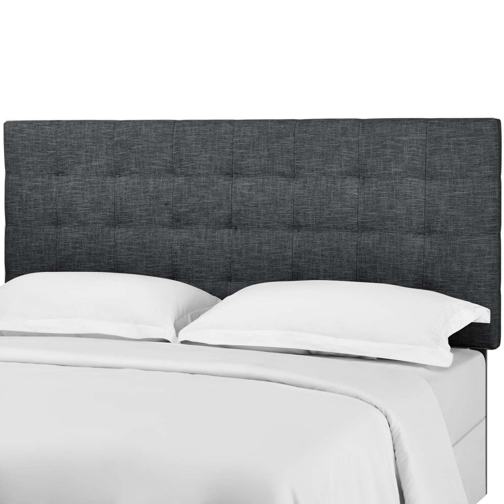 Contemporary Modern Full and Queen Size Tufted Headboard, Fabric, Grey Gray