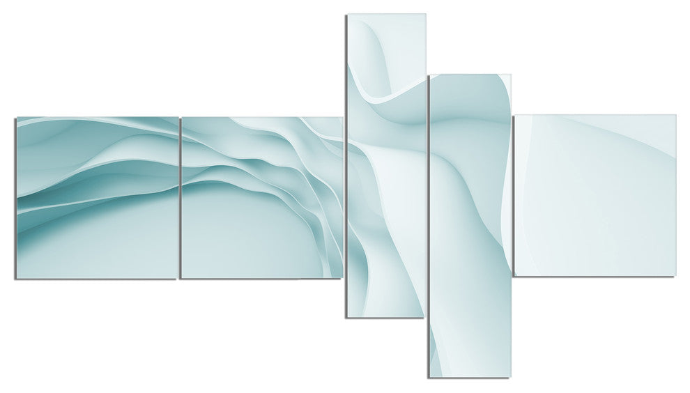 Fractal Large Blue 3D Waves, Abstract Canvas Art Print, 60"x32", 5 panels