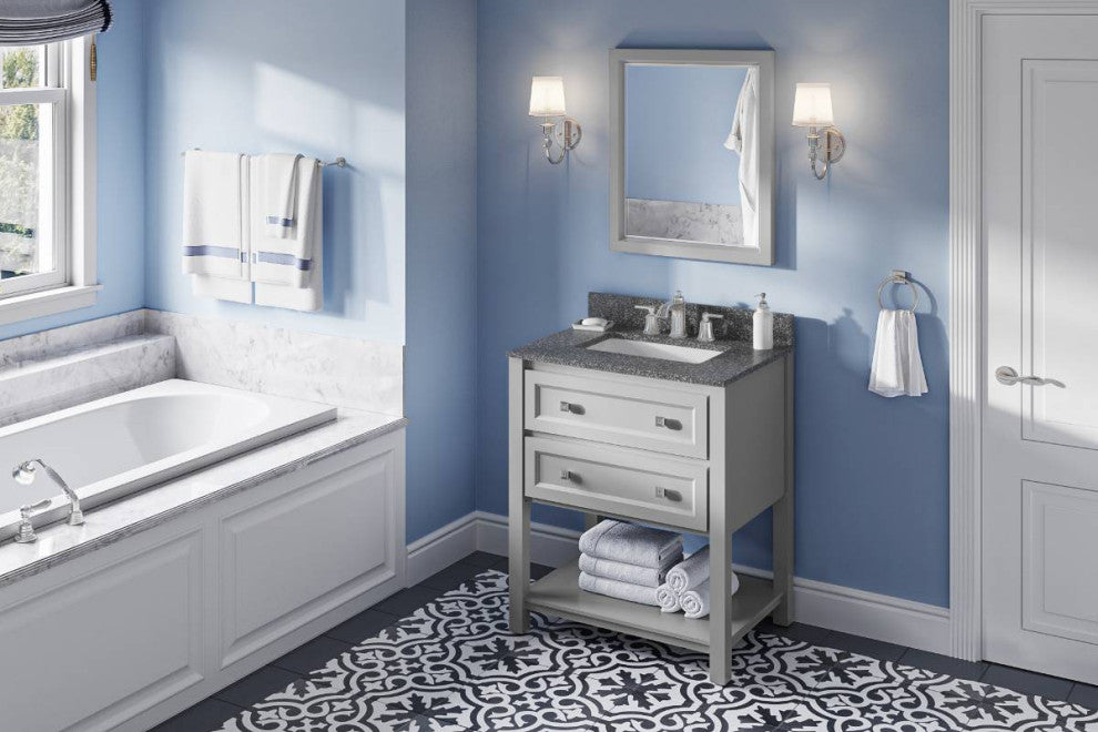 Adler Transitional 30" Grey Vanity, Boulder Cultured Marble Vanity Top