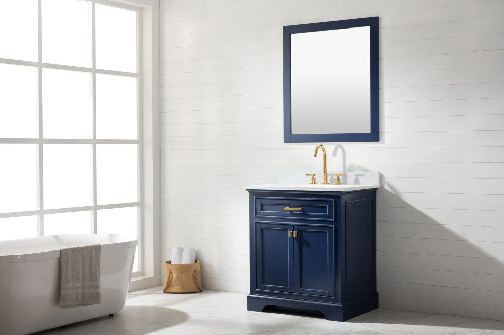 Milano Bathroom Vanity, Gray With White Quartz Top, Blue, 30", Non-Modular, Single Sink