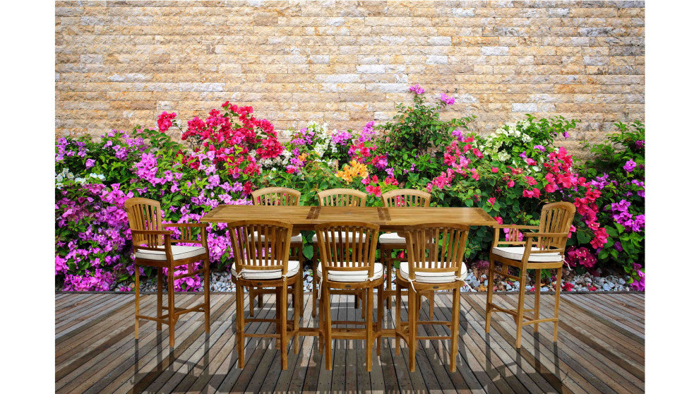 Teak Wood Elzas Rectangular Outdoor Patio Extension Bar Table