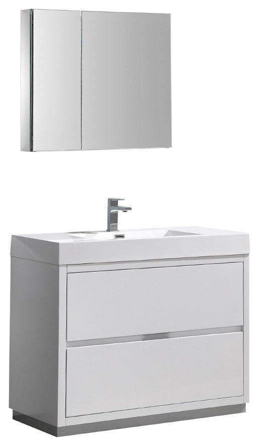 Valencia 40" Glossy White Modern Bathroom Vanity, Medicine Cabinet