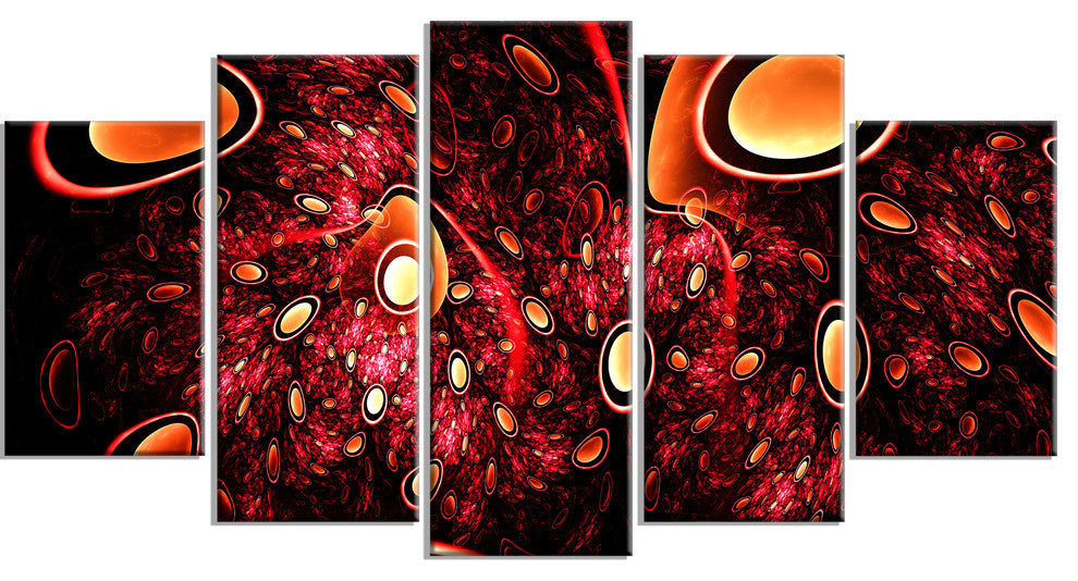 Red 3D Surreal Abstract Design, Contemporary Canvas Art Print, 60"x32", 5 Panels