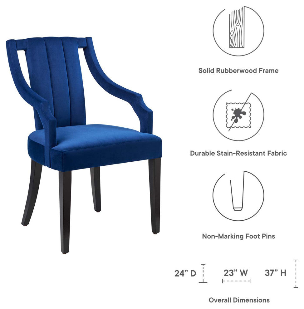 Virtue Performance Velvet Dining Chairs, Set of 2, Navy
