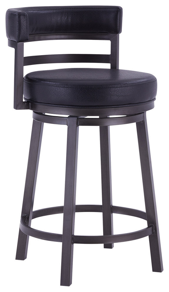 Titana 26" Counter Height Metal Swivel Barstool, Ford Black Pu Mineral Finish