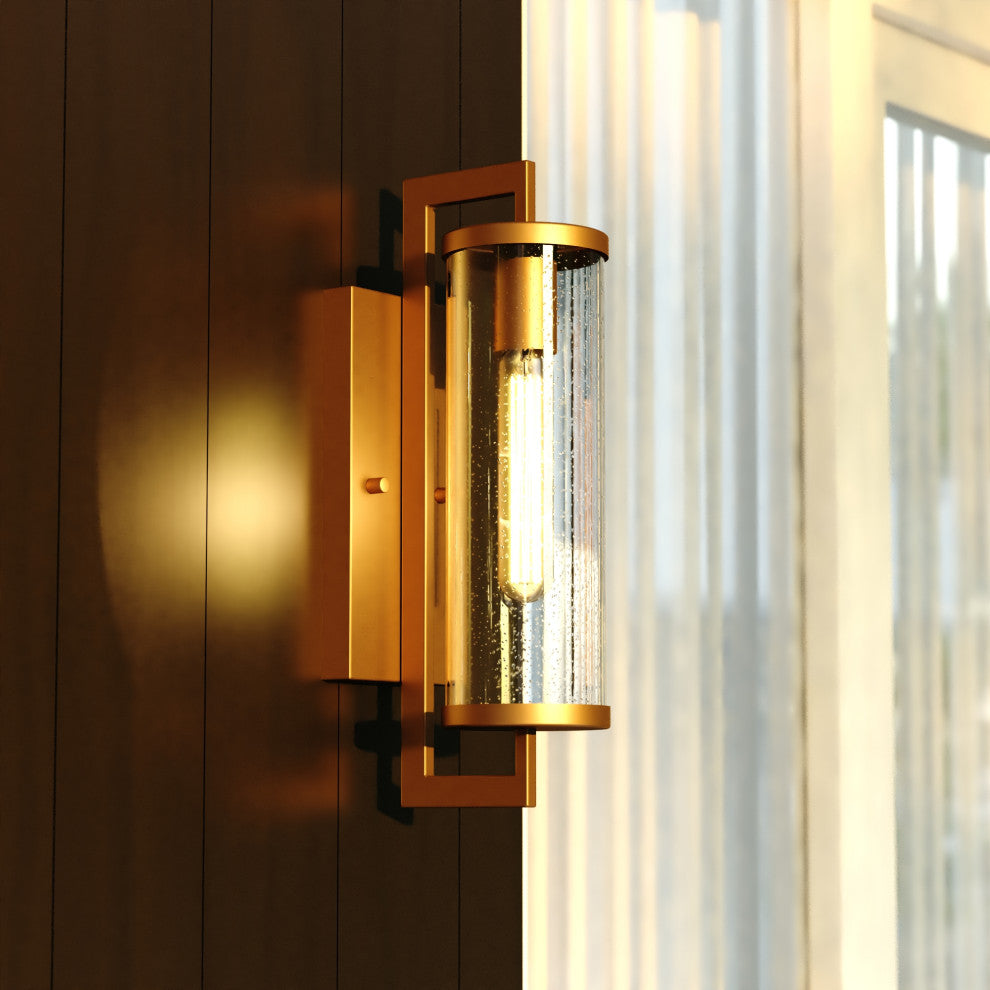 Morgan Park 1-Light Warm Brass Dusk to Dawn Modern Outdoor Wall Sconce Fixture, Warm Brass, 4.25"wx16"hx7"d