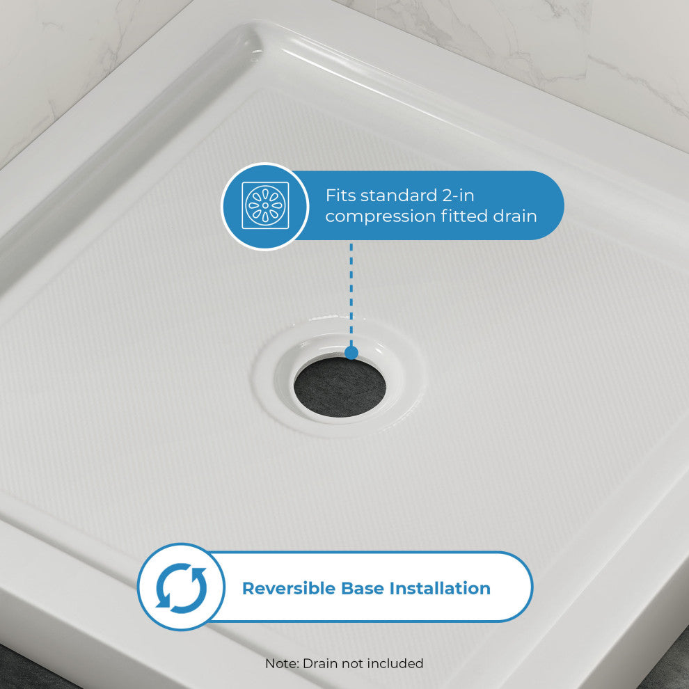 Ove Decors Erika Shower Base Rectangle, White, 36"x36", Center Drain