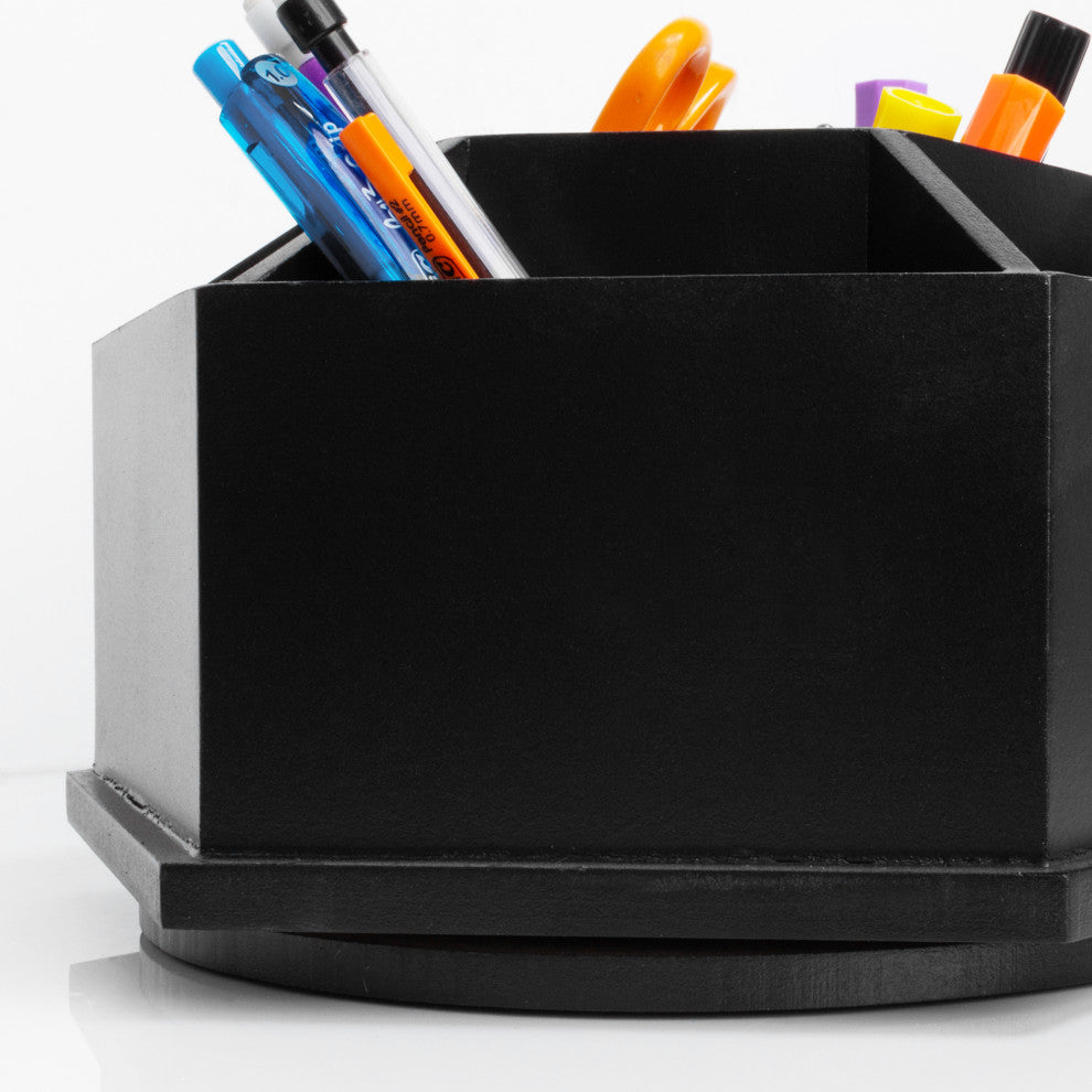 American Art Decor Swiveling Stationery Organizer, Black