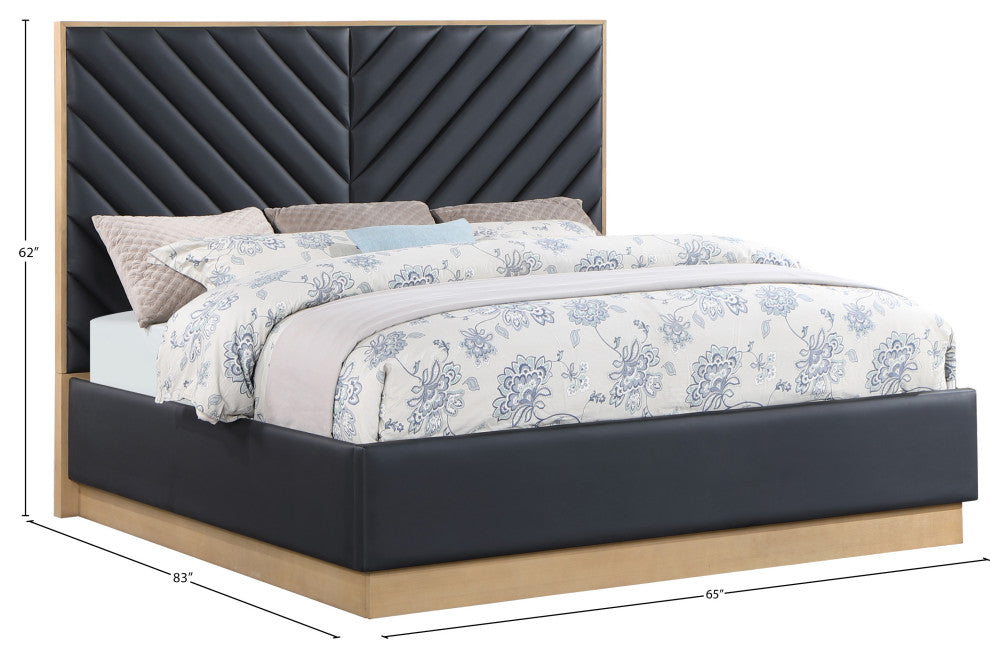 Casa Black Faux Leather King Bed, Black, Queen