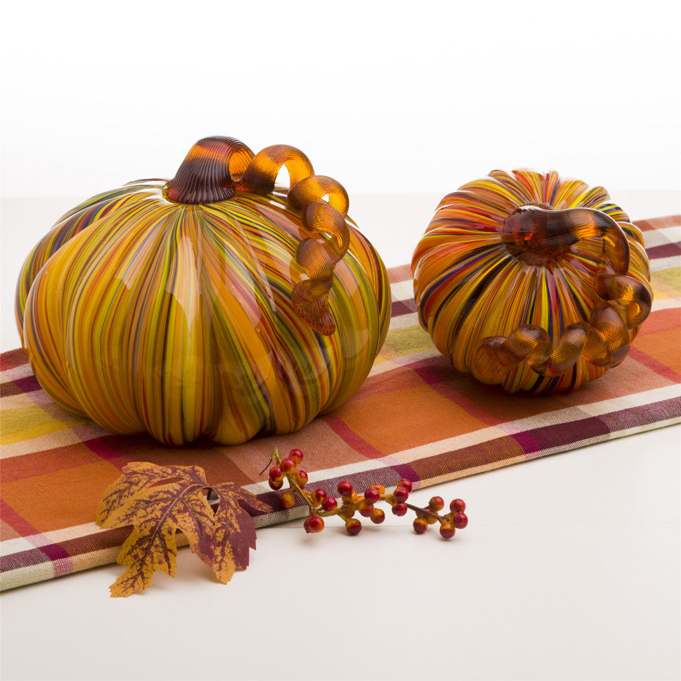 Set of 2 Multi Striped Glass Short Pumpkin