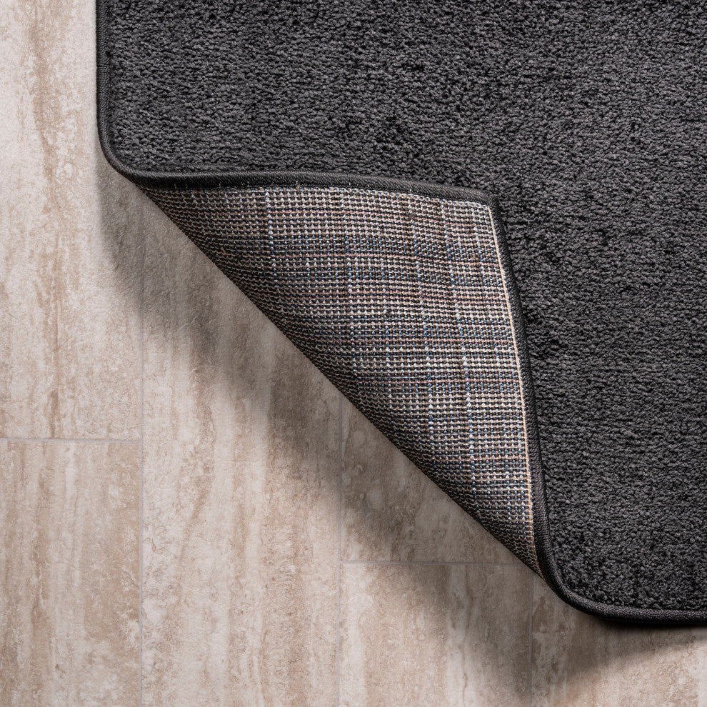 Haze Solid Low-Pile Runner Rug, Black, 5' Square