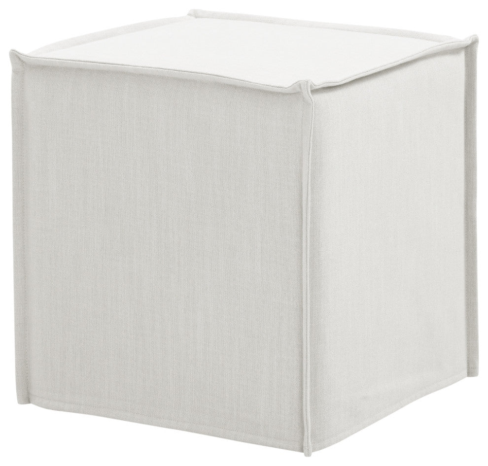Rustic Manor Jazmyn Ottoman Upholstered, Linen, Pure White