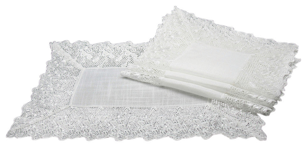 Garden Trellece Lace Trim Placemats, 14"x20, White, Set of 4