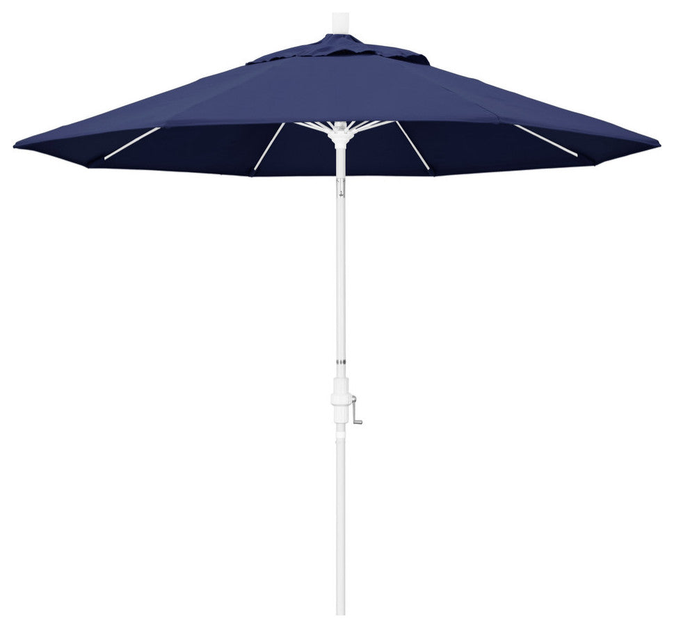 9' Matted White Collar Tilt Lift Fiberglass Rib Aluminum Umbrella, Olefin, Navy Blue