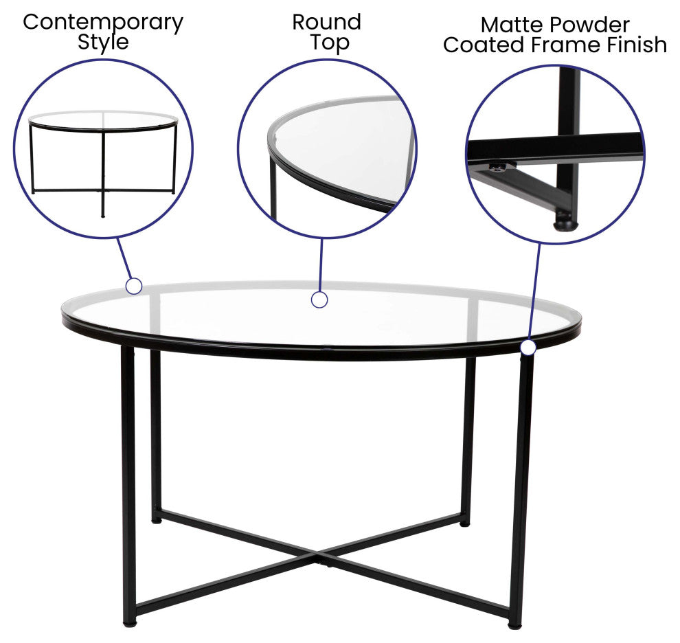 Coffee and End Table Set 3 Piece Occasional Table Set, Clear and Matte Black