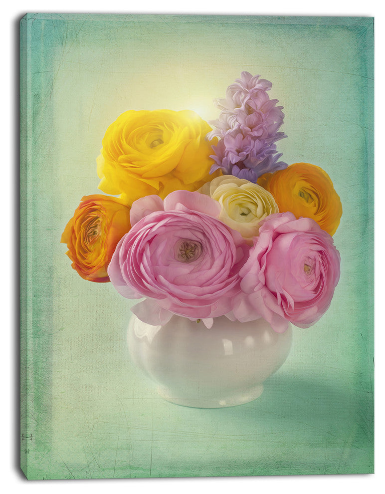 Pink and Yellow Ranunculus Flowers, Floral Canvas Art Print, 30"x40"