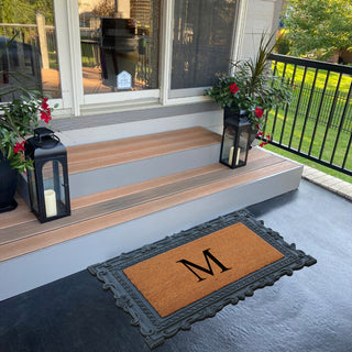 Carson Black/Beige Rubber And Coir 24"x36", Monogrammed Doormat, M