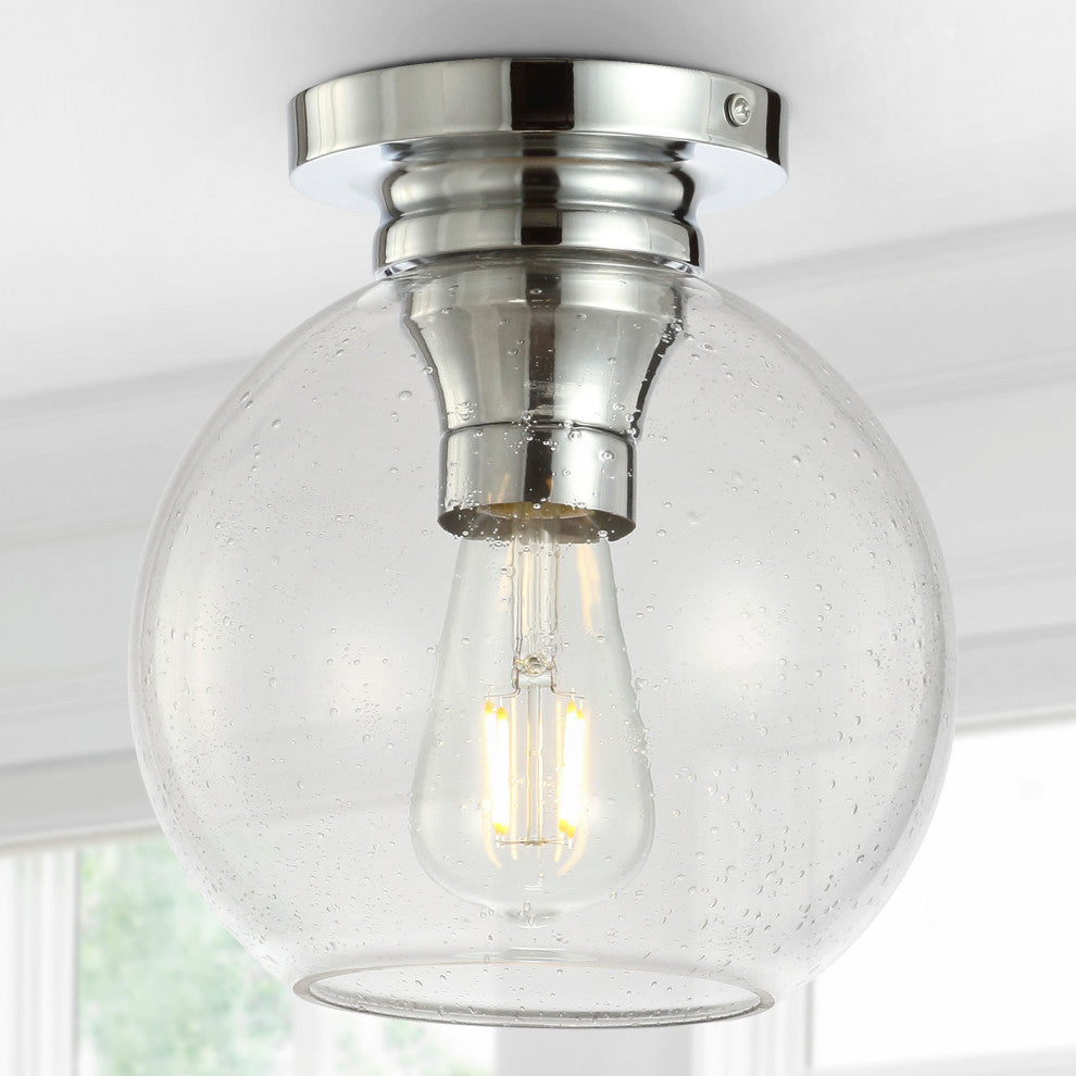 Atlas 7.75" Metal and Glass LED Flush Mount, Chrome