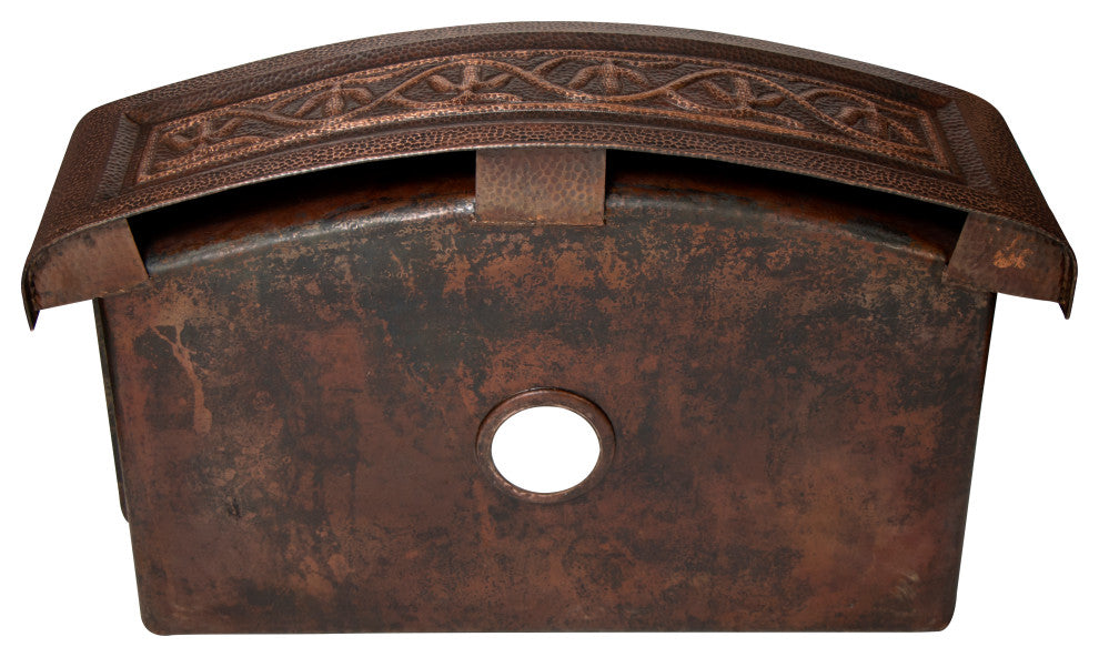33" Farmhouse One Bowl Cactus Round Apron Hammered Copper Kitchen Sink, 16 Gauge