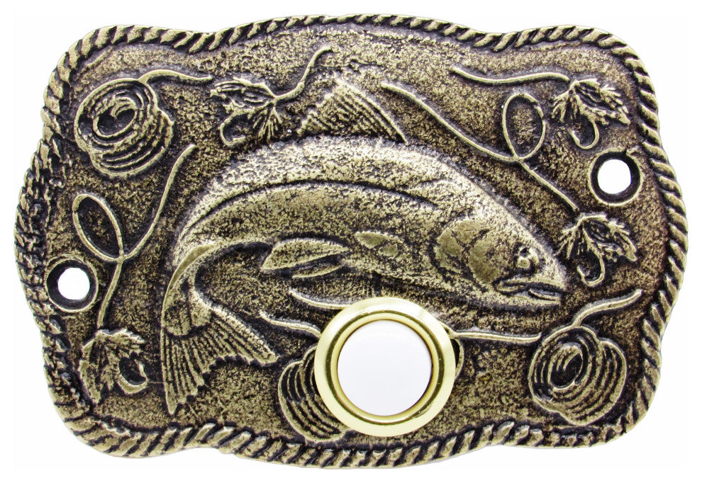 Trout Scene Door Bell, Antique Brass