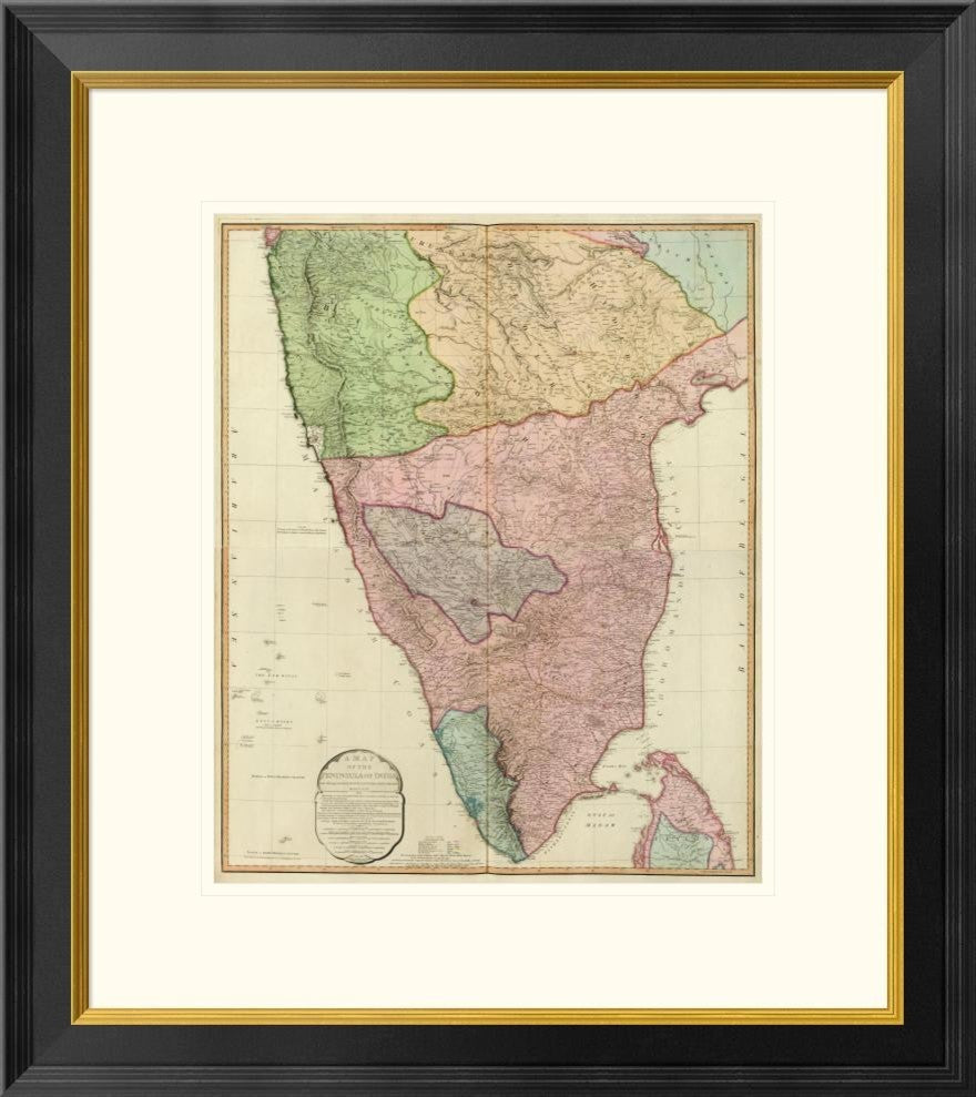 "Composite: India Peninsula, 1800" Framed Digital Print by William Faden, 23x26"