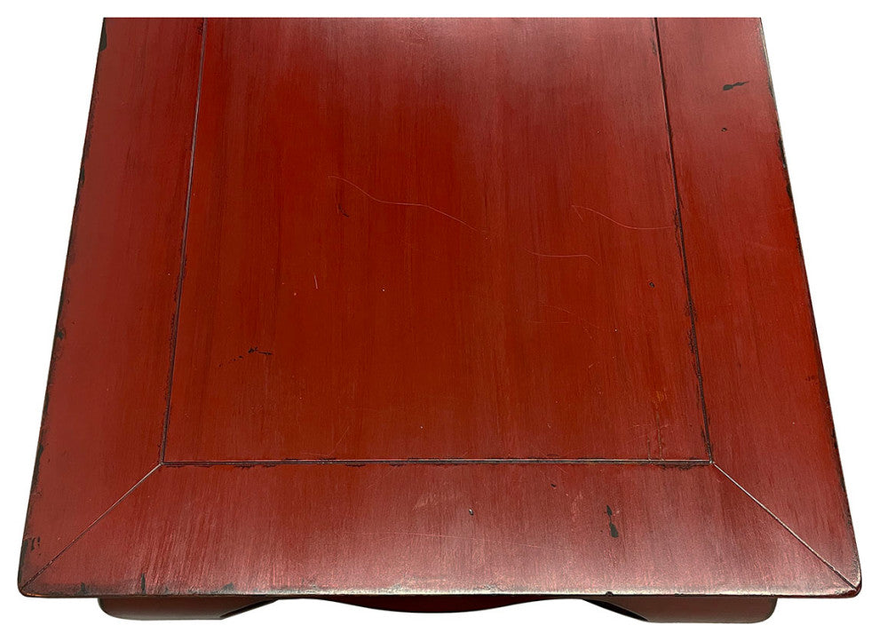 Consigned Vintage Chinese Red Lacquered Ming Dynasty Style Coffee Table