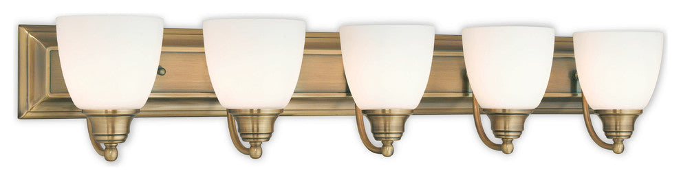 Handblown Satin Opal Bath Light, Antique Brass