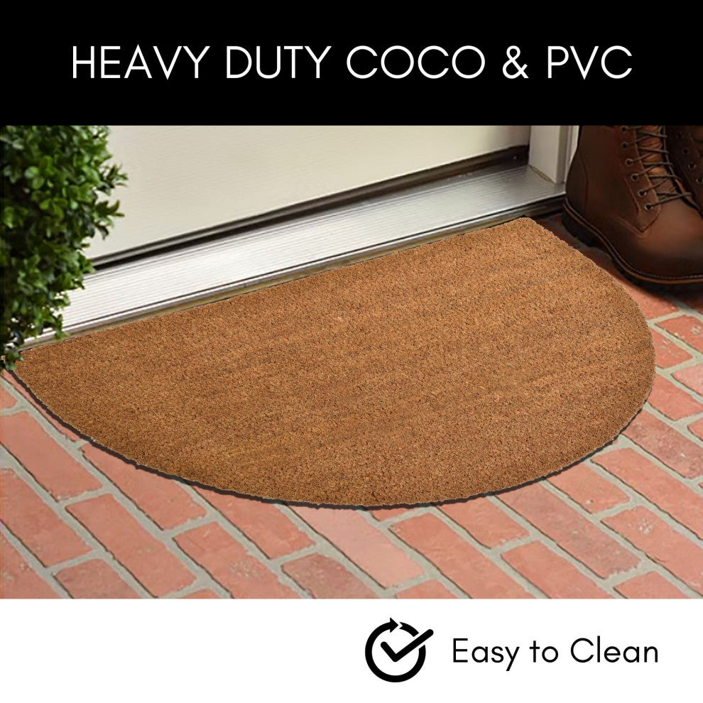 Sheltered Half Round Front Door Mat Natural Braided Coir Coco Rubber Rug 30x18
