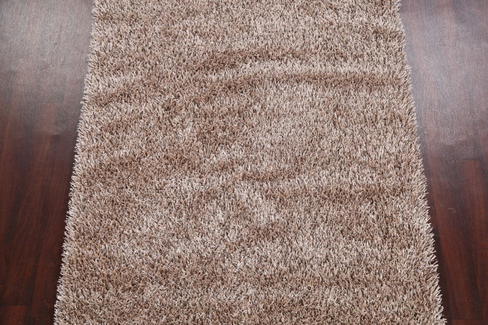 Champagne Plush Shaggy Oriental Area Rug Hand-tufted Carpet 5x7