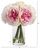11" Peony Bouquet Artificial Arrangement, Glass Vase