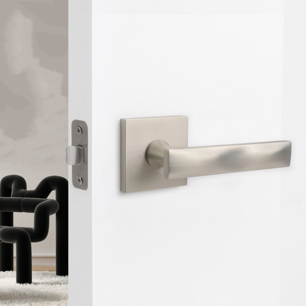 Modern Heavy Duty Designer Interior Door Lever - Essex Collection, Satin Nickel, Double Dummy