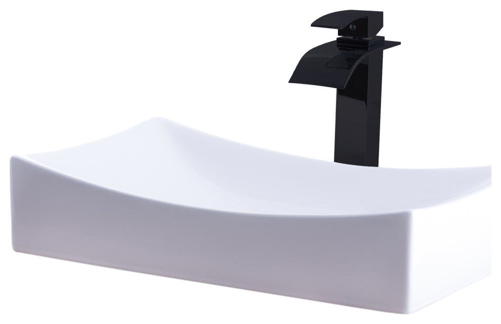 Porcelain Vessel Sink and Faucet Combo Set, Matte Black