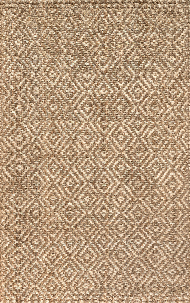 Hira Hand Woven Diamond Chunky Jute Natural  4' x 6' Area Rug