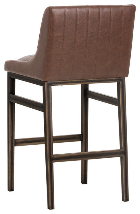 Halden Armless Barstool With Rustic Bronze Legs, Vintage Cognac