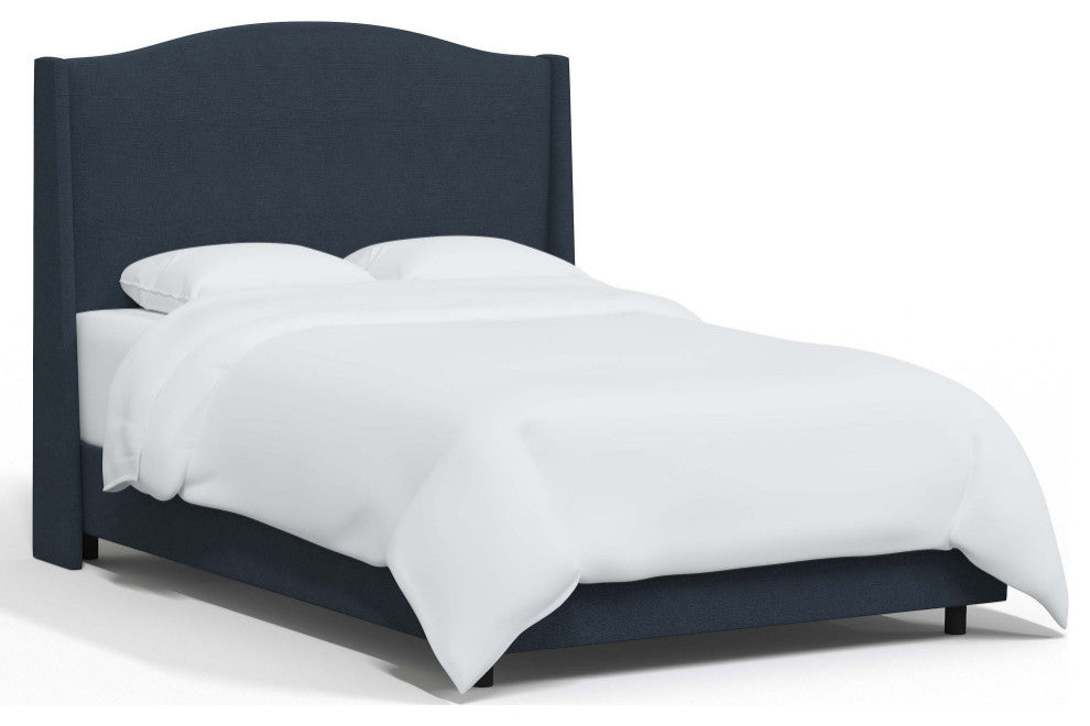 Camelback Wingback Bed, Linen Navy, King
