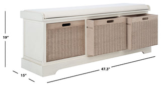 Safavieh Landers 3 Drawer/Cushion Storage Bench, Distressed, White