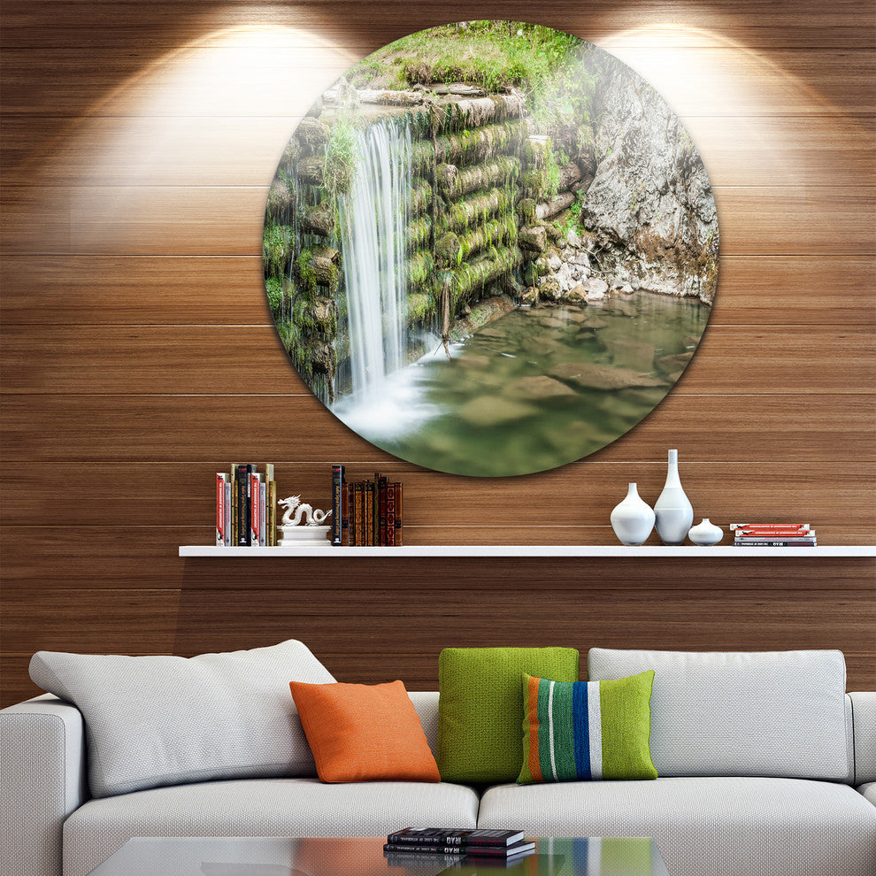 Fabulous Man-Made Waterfall, Landscape Disc Metal Wall Art, 23"