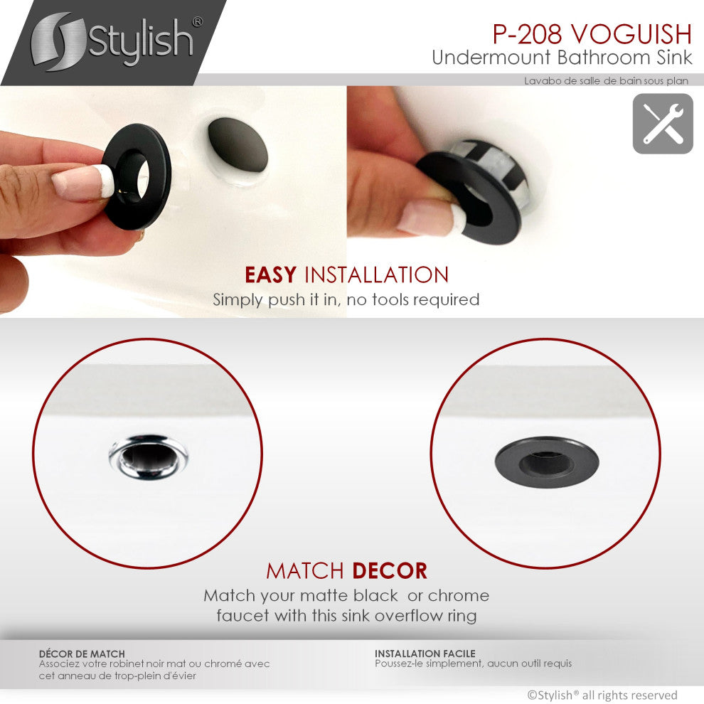 STYLISH 24" Rectangular Undermount Ceramic Bathroom Sink With 2 Overflow Finishe