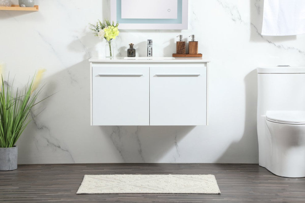 Phoebe Single Bathroom Vanity, White, 36", Without Backsplash