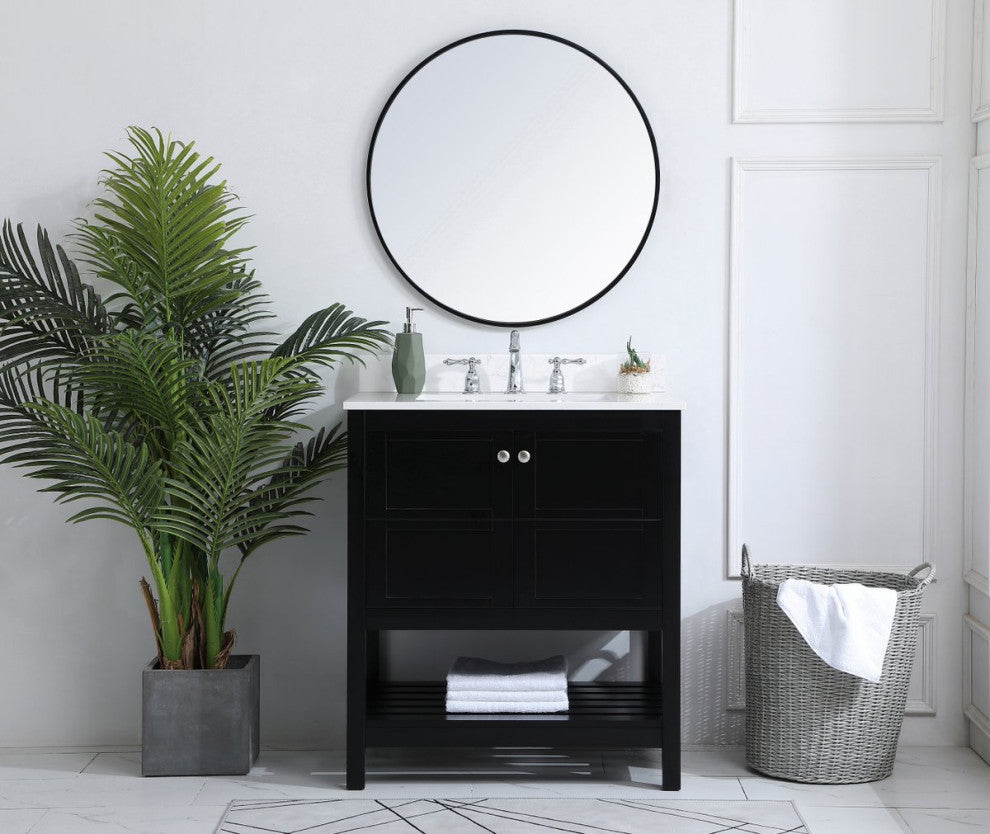 Tobias 30" Single Bathroom Vanity, Black With Backsplash